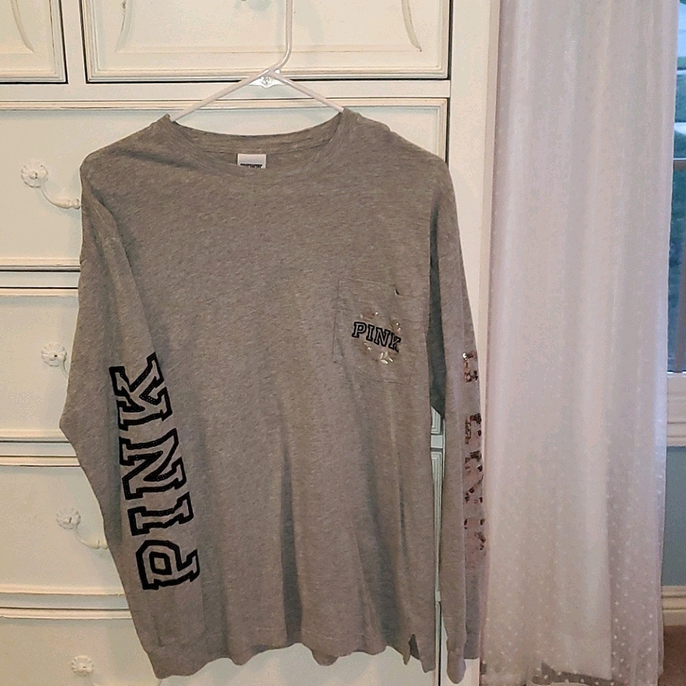 VS PINK Grey Bling Longsleeve Top